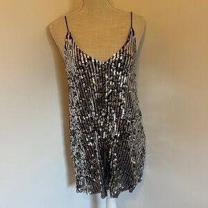 PRINCESS POLLY silver sequin mini slip dress size: 2